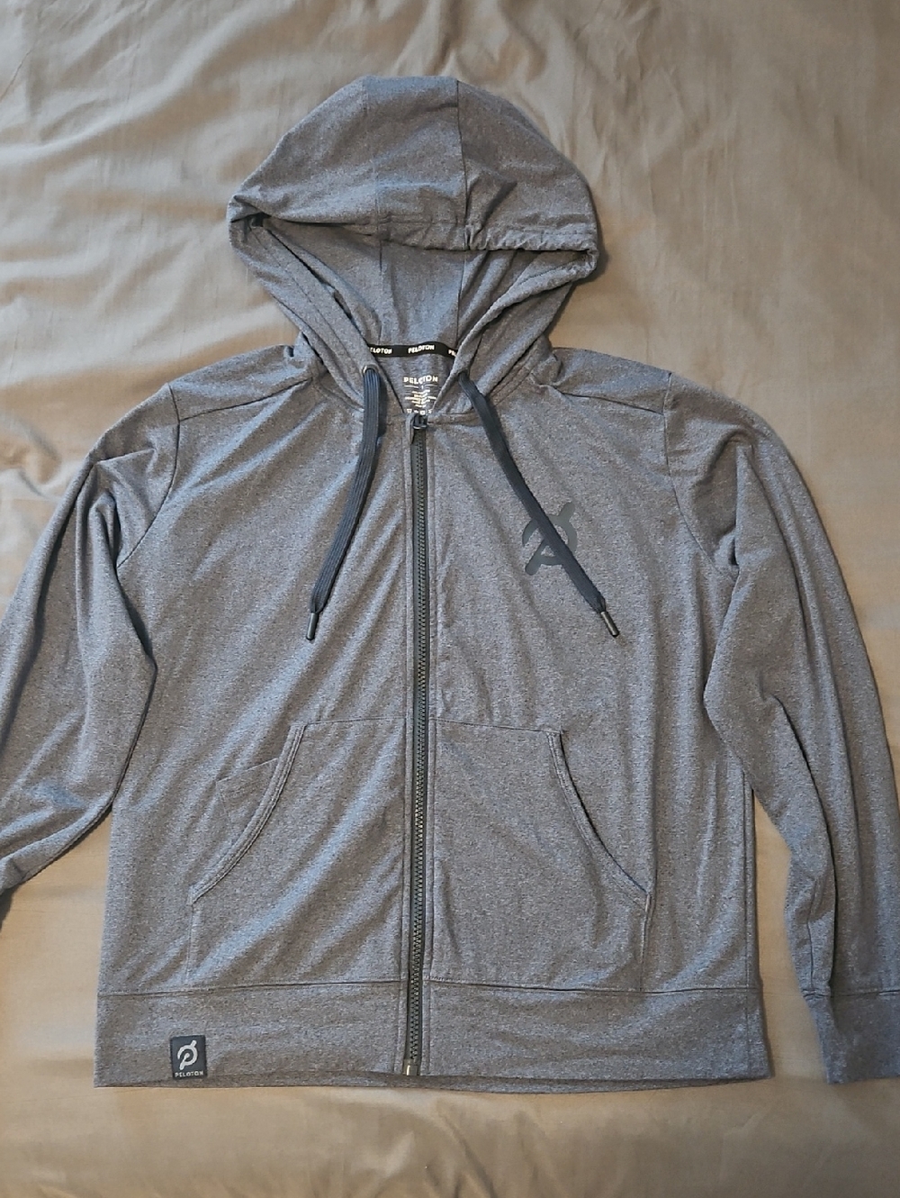 Peloton Dark Heather Blue/Grey Zip Hoodie with Black Drawcords